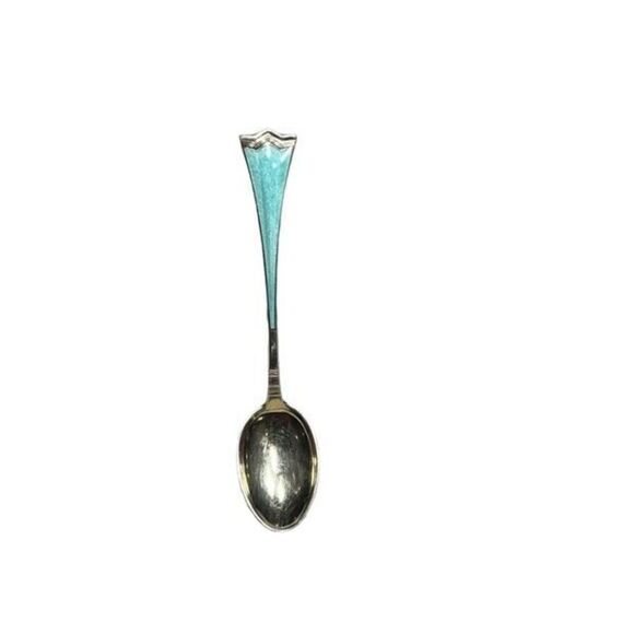 Enamel Demitasse Spoon Sterling Silver Kronesolv J Tostrup Norway Vintage - Picture 6 of 13